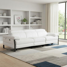 Load image into Gallery viewer, Top Grain Leather Reclining Metal USB Sofa (720328) - White
