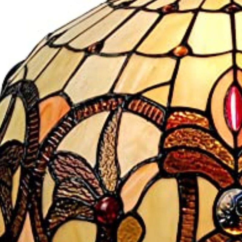 16" Tiffany Style Stained Glass Two Light Glass Dimmable Ceiling Light - Beige