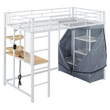Load image into Gallery viewer, Loft Bed With Desk, Shelves, Power Outlet, LED Light And Wardrobe
