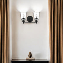 Load image into Gallery viewer, Two Light Glass Shade Wall Sconce - Matte Black
