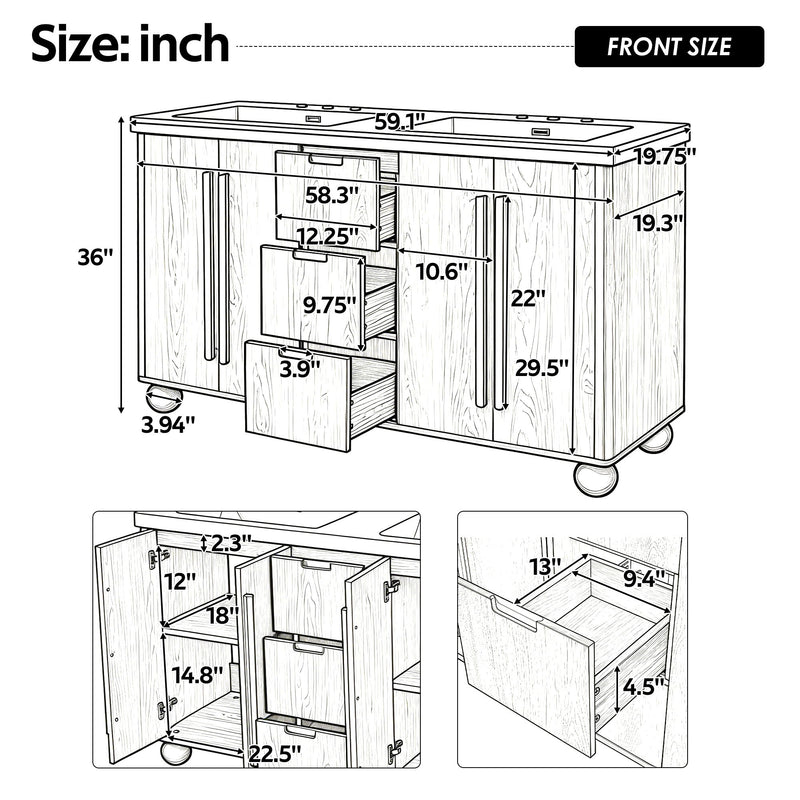 Double Sink Bathroom Vanity With Sinks, Soft Close Doors & 3 Drawers - Wood