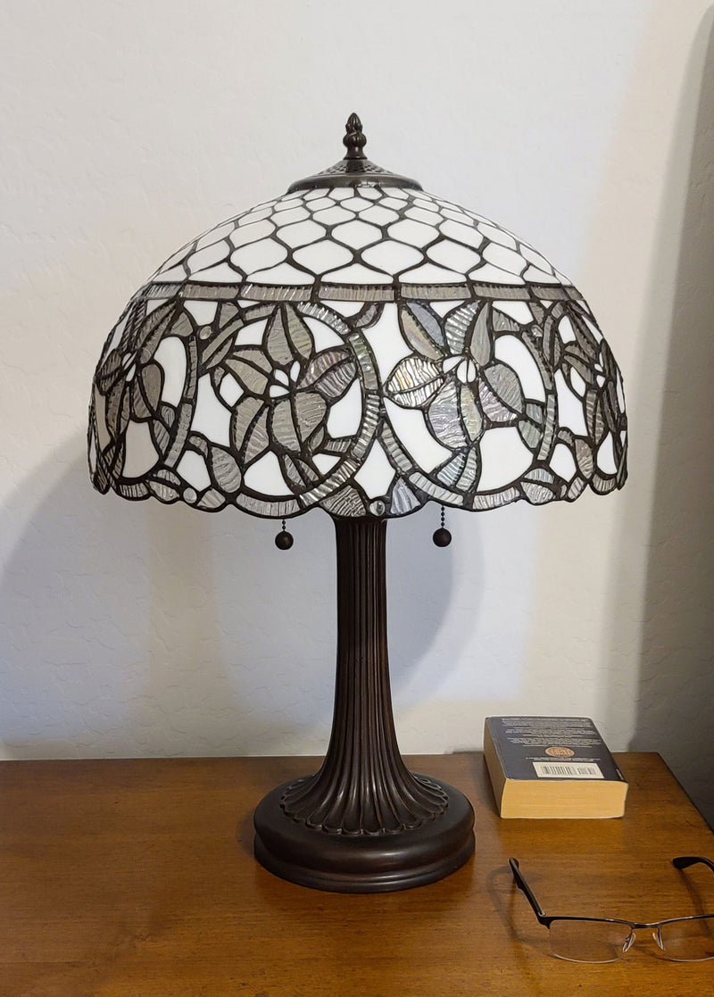 Metal Two Light Candlestick Table Lamp With Shade - Dark Brown / White / Black