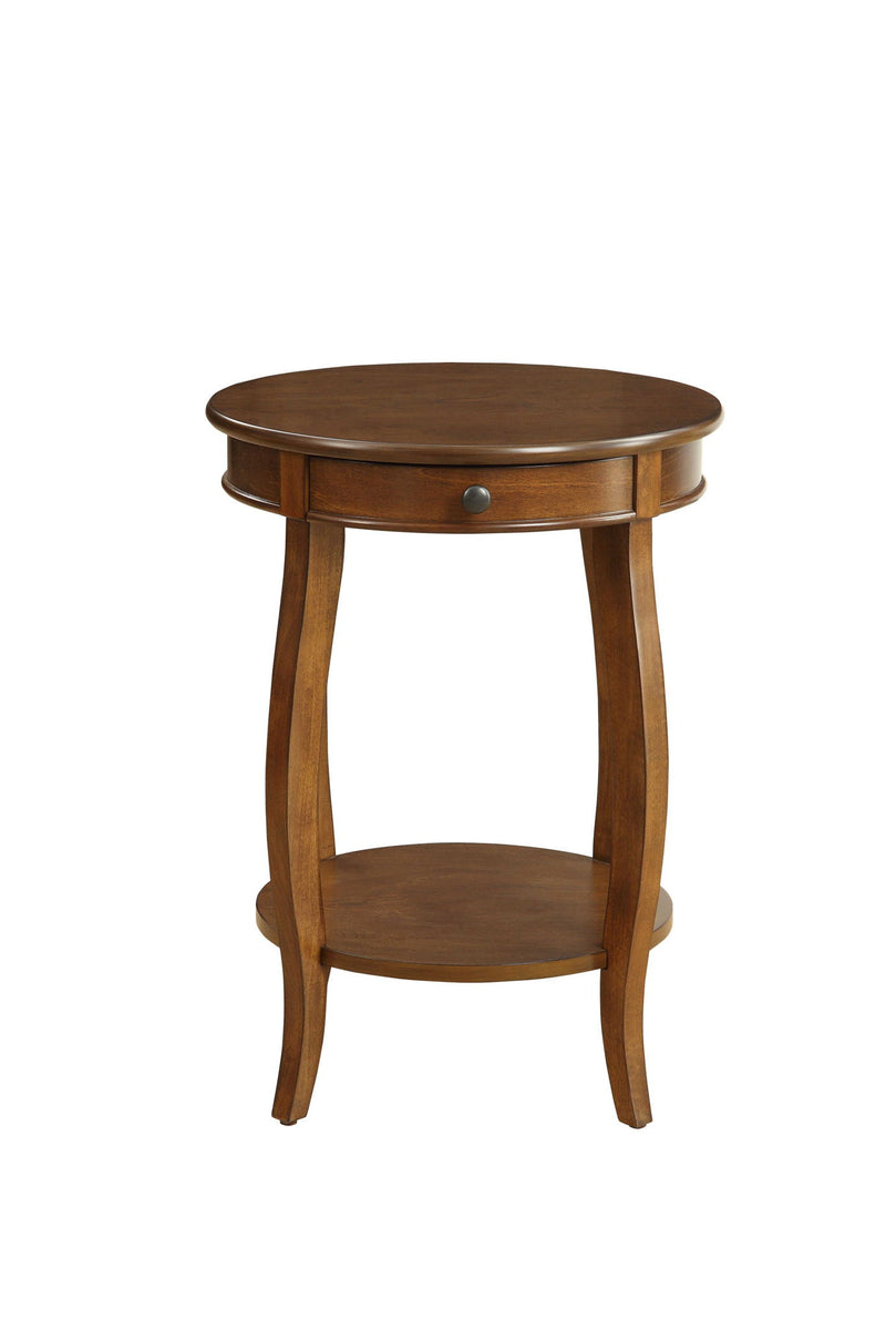 24" Solid Wood Round End Table With Shelf - Brown
