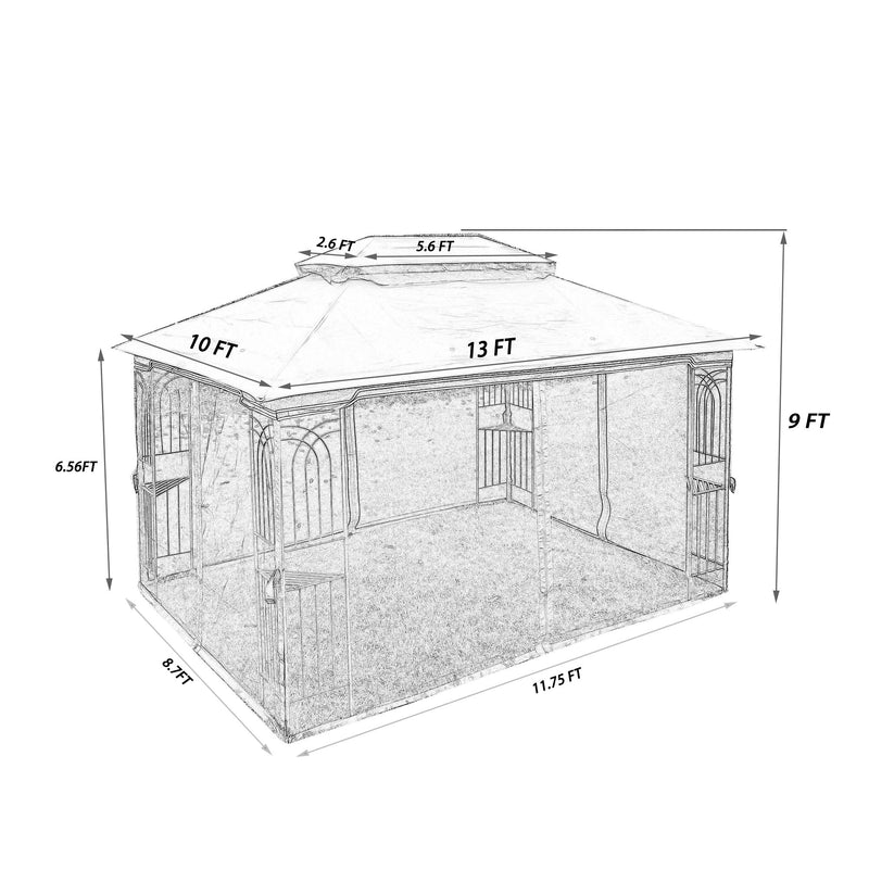 13 0 Outdoor Patio Gazebo Canopy Tent With Ventilated Double Roof And Mosquito Net (Detachable Mesh Screen On All Sides) Suitable For Lawn Garden Backyard And Deck Top - Brown