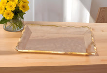 Load image into Gallery viewer, 14" Bubble Glass Scalloped Rim Rectangular Tray - Clear / Gold
