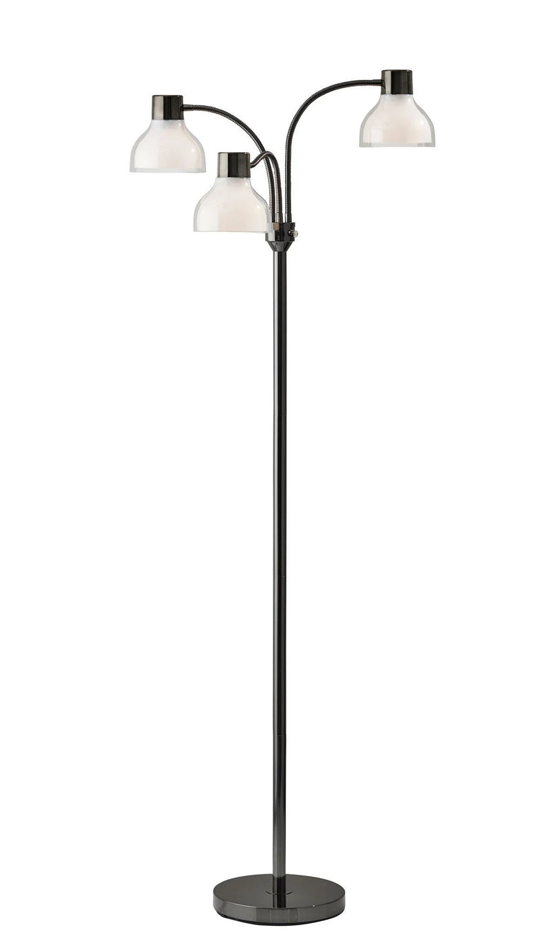Three Light Tree Floor Lamp With White Bowl Shade - Black