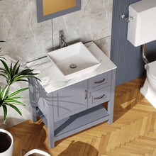 Load image into Gallery viewer, 30" Gray Bathroom Vanity And Sink Combo Marble Pattern Top With Mirror Faucet &amp; Drain - Gray
