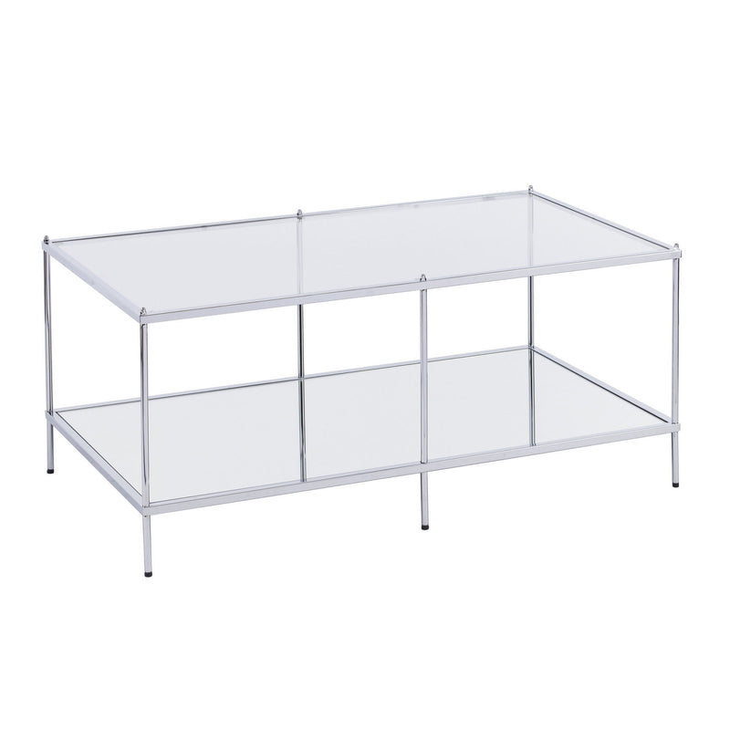 Glass Metal Rectangular Mirrored Coffee Table - Chrome