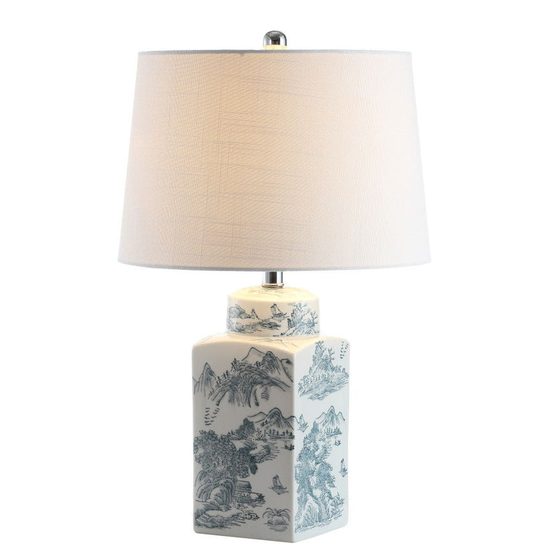 Table Lamp With Drum Shade - Blue / White