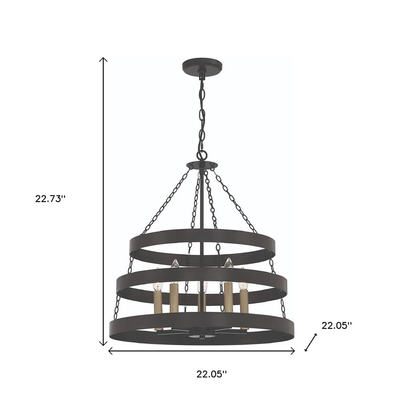 Candle Style Five Light Metal Dimmable Chandelier - Black / Gold