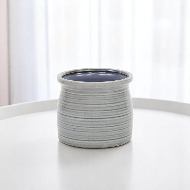 Striped Round Pot Planter (487408) - Gray