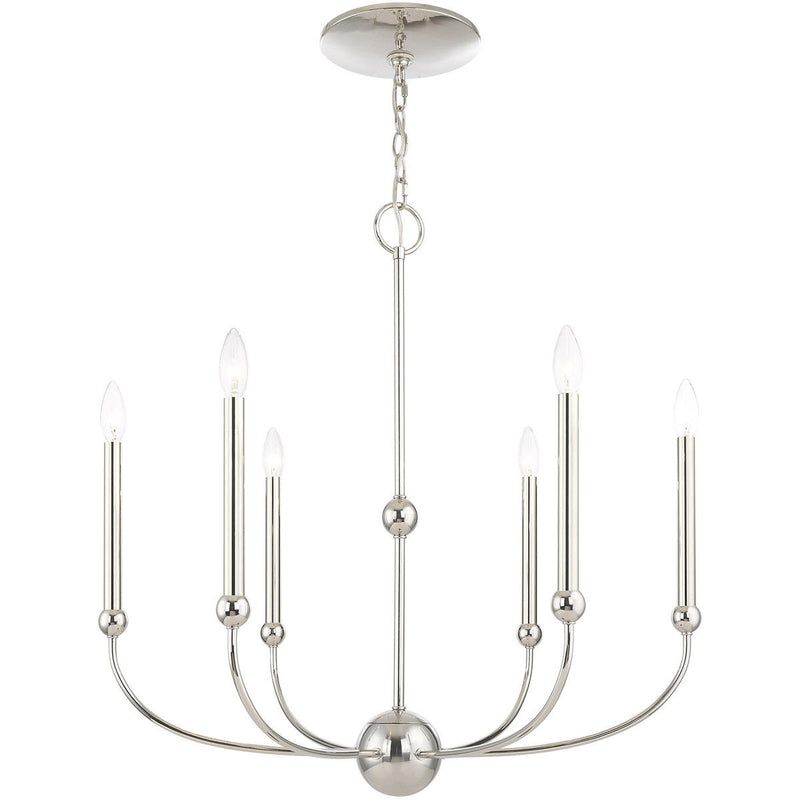 28" Six Light Dimmable Chandelier With Shades - Nickel