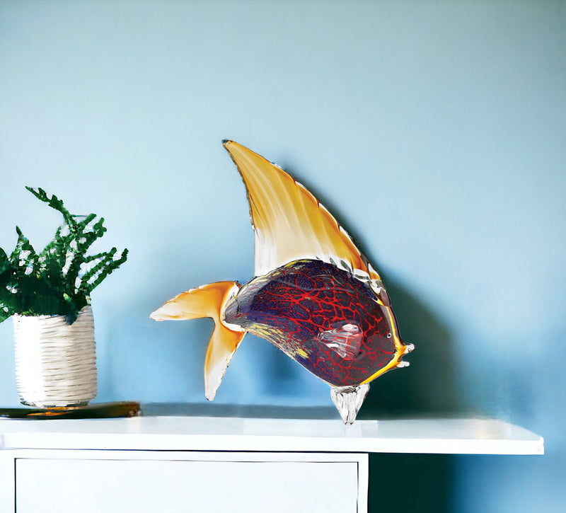 Murano Fish Figurine Tabletop Sculpture - Black / Red