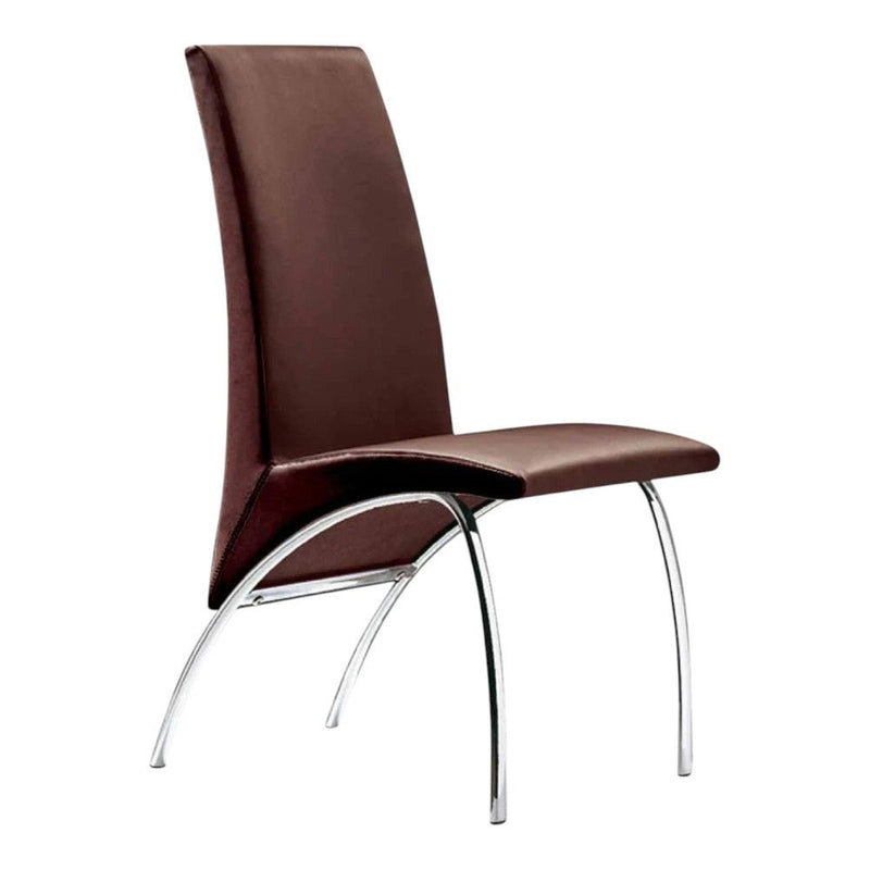Upholstered Faux Leather Dining Side Chairs (Set of 2) - Dark Brown / Silver