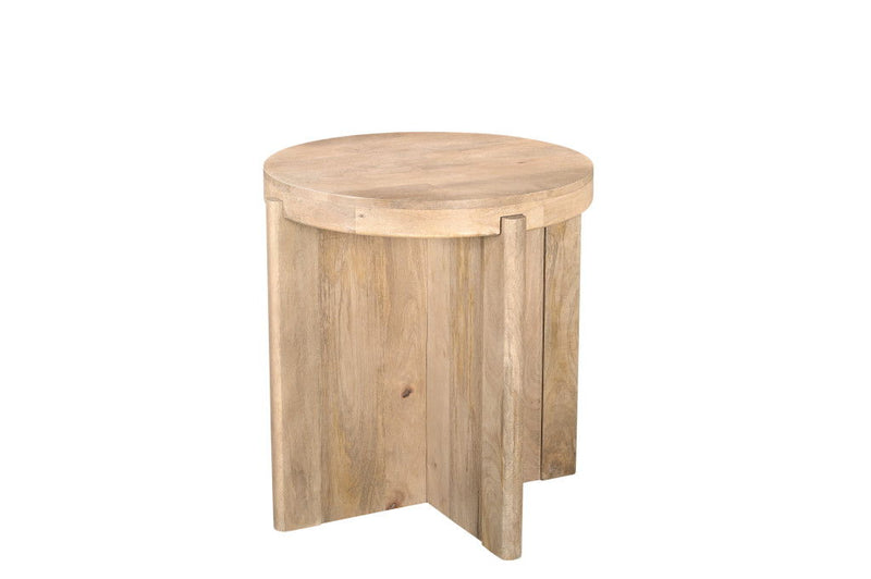 Solid Wood Round Distressed Cross Legs Coffee Table (Set of 2) - Natural