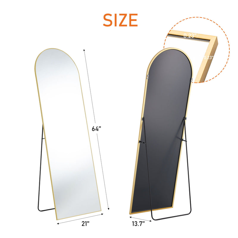 64'' Aluminum Arch Freestanding Framed Standing Mirror - Gold