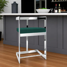 Load image into Gallery viewer, 30" Metal And Velvet Low Back Bar Height Bar Chair - Green / Silver
