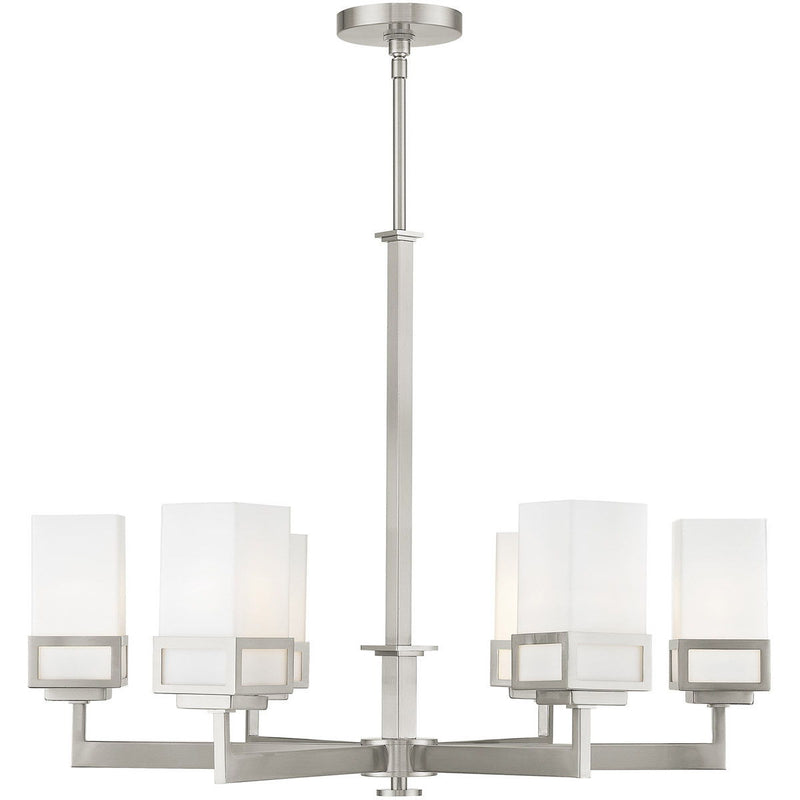 29" Six Light Dimmable Chandelier With Shades - Nickel