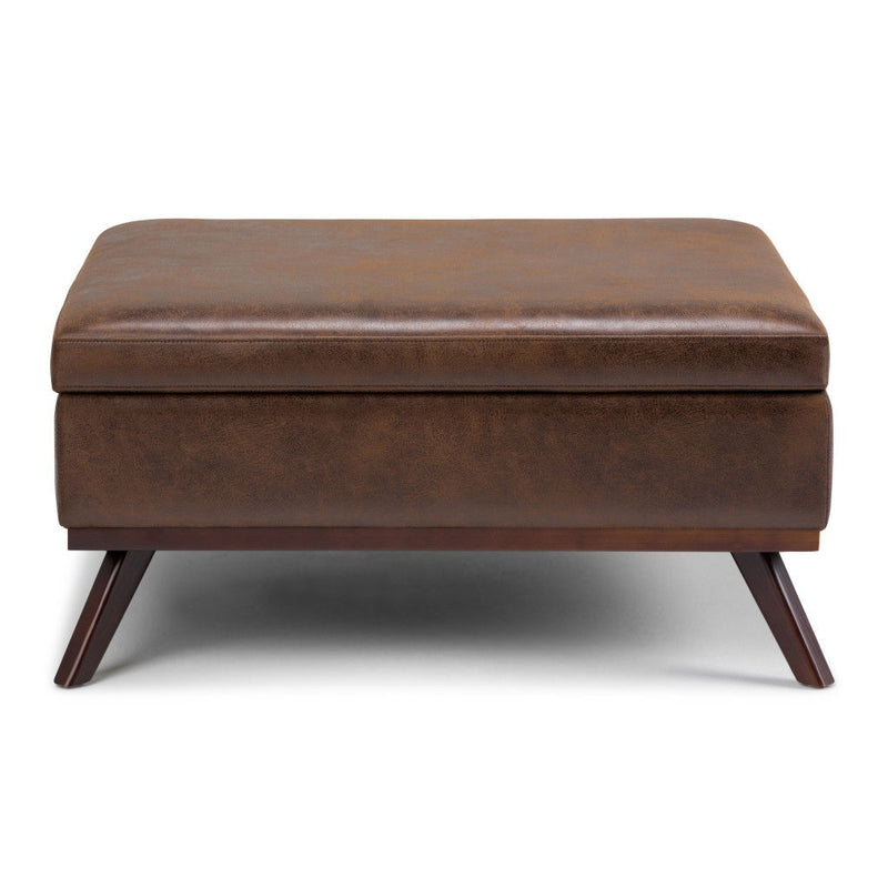 Mid-Century Cocktail Leather Ottoman With Storage - Brown