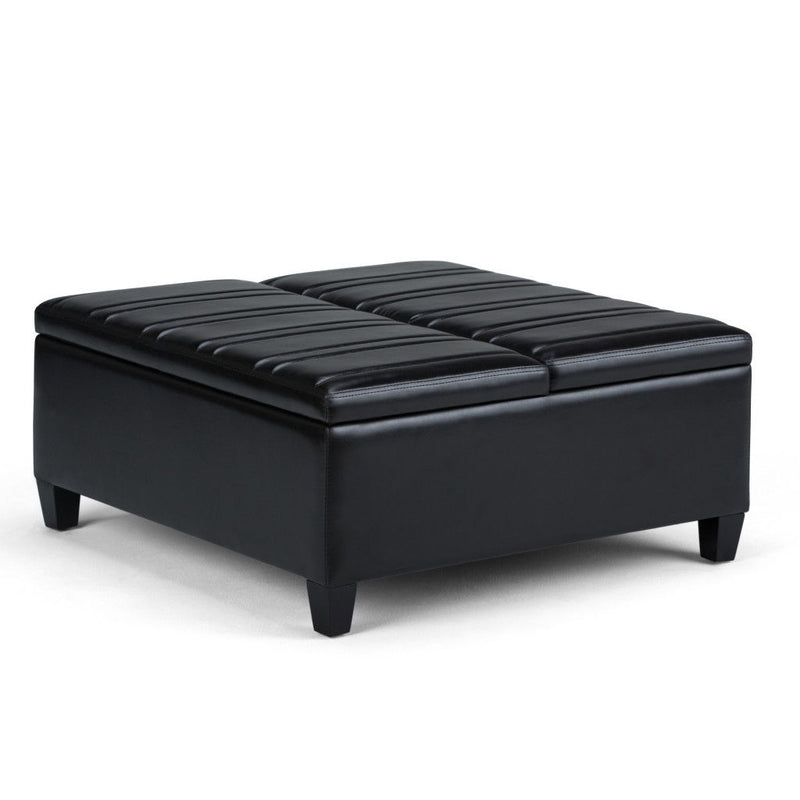 Leather Cocktail Ottoman With Storage - Black & Espresso