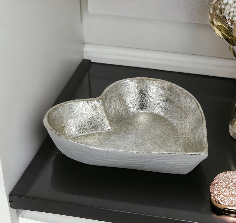 7" Heart Cast Iron Handmade Vanity Tray - Silver