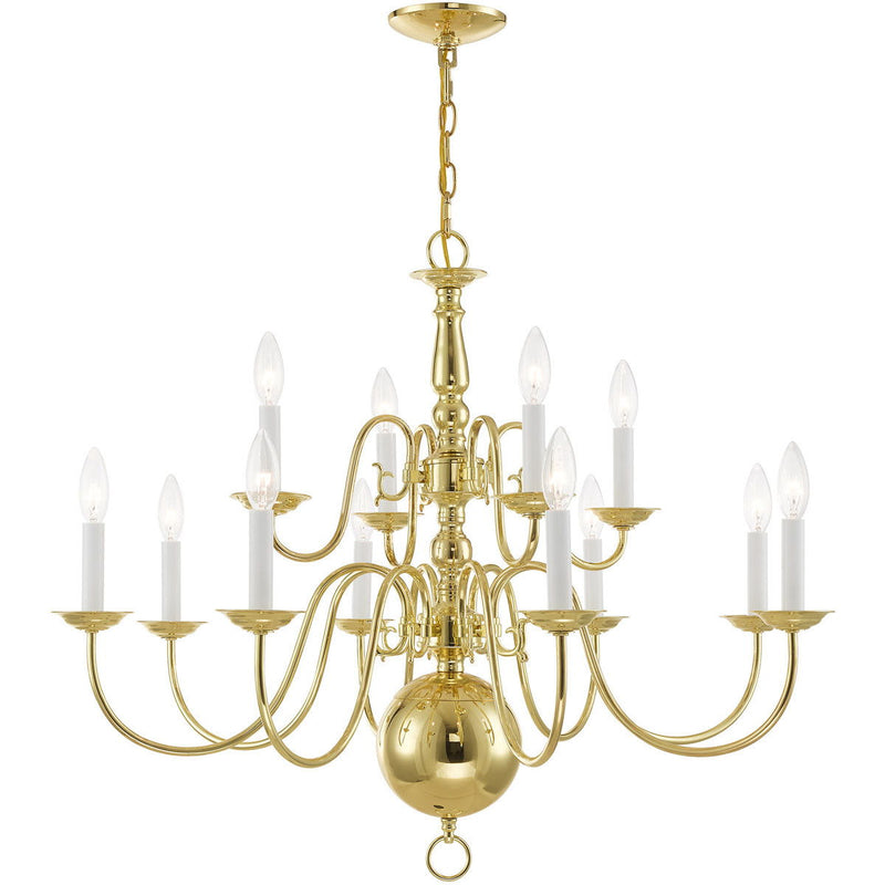 26" Twelve Light Dimmable Chandelier With Shades - Brass