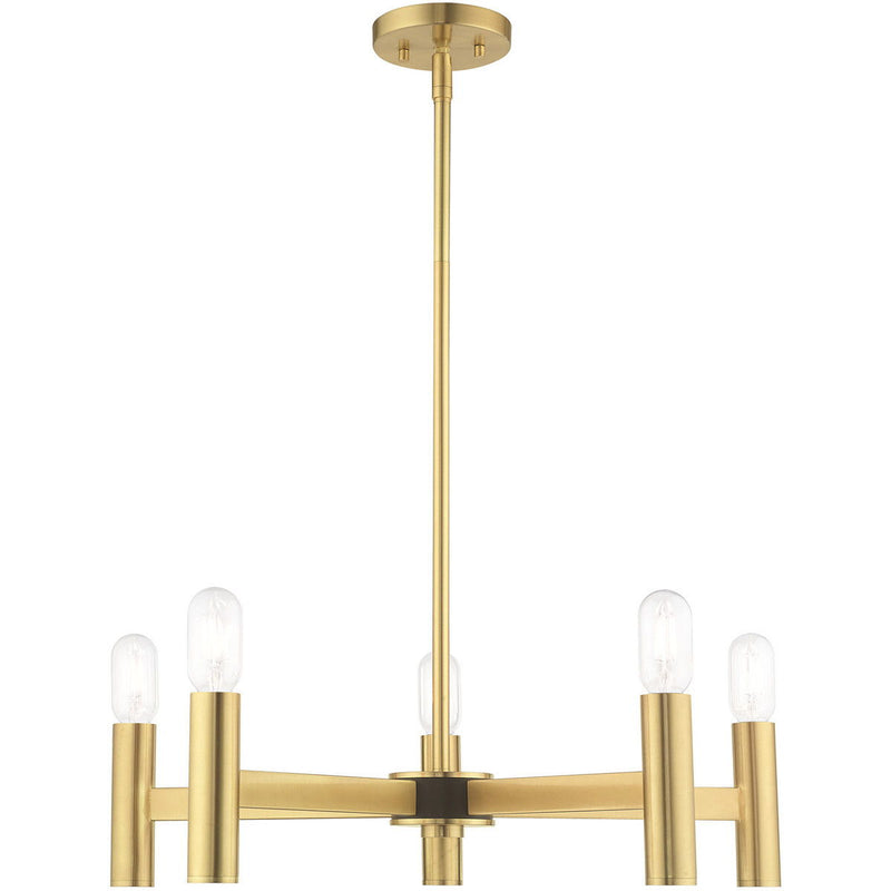 19'' Five Light Dimmable Chandelier With Shades - Brass