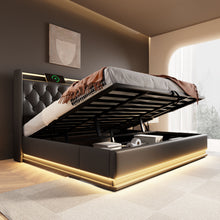 Load image into Gallery viewer, Upholstered Bed, 360 Surround LED Function, Remote Control, Hydraulic Storage Bed With USB, Type-C Charging (Without Mattress)

