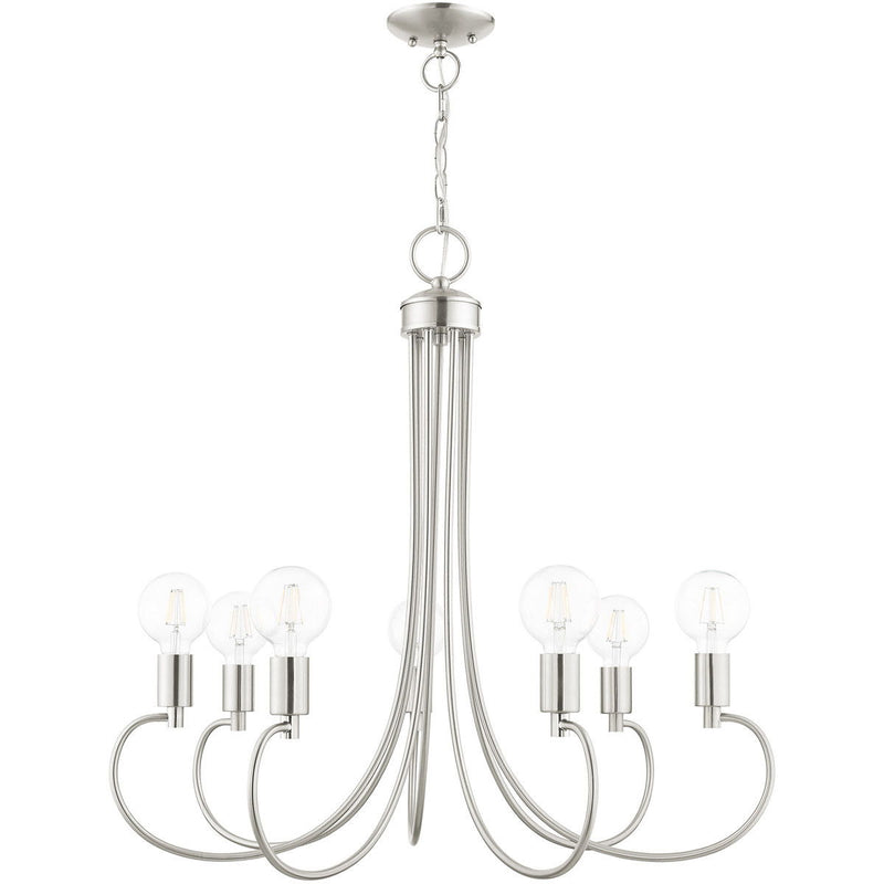 28" Seven Light Dimmable Chandelier With Shades - Nickel
