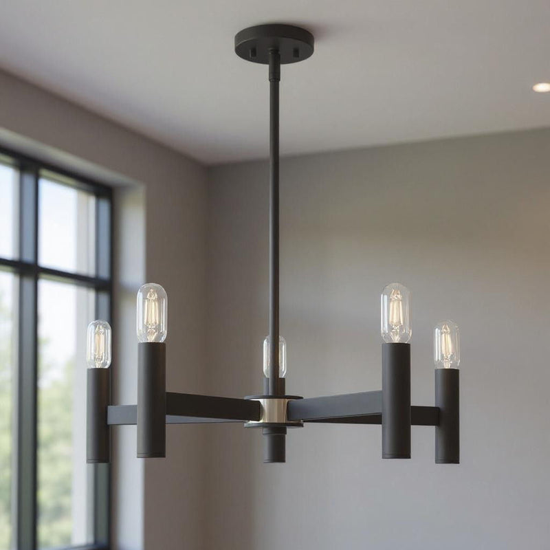 19'' Five Light Dimmable Chandelier With Shades - Gray