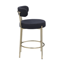 Load image into Gallery viewer, Modern Sherpa Counter Height Stools, Uphsoltered Seat Height Barstools With Brushed Brass Metal Legs Round Low Back Kitchen Stools With Footrest For Dining Room (Set of 2)
