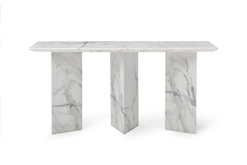 Genuine Marble And Stone Three Leg Console Table - White