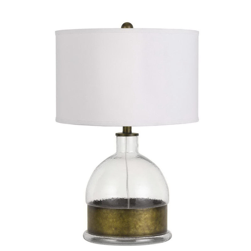 Glass Globe Table Lamp With White Drum Shade - Nickel