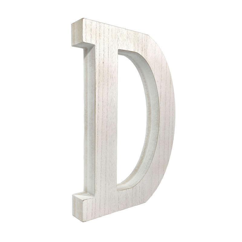 Wash Wooden Initial Letter D Sculpture - White