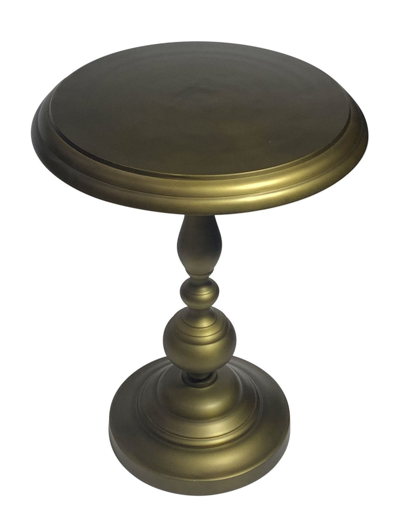 24" Brass Aluminum Round Pedestal End Table - Antiqued Brass