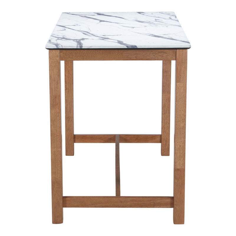 Faux Marble Solid Wood Rectangular Bar Table - White