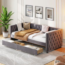 Load image into Gallery viewer, Sofa bed with drawers, modern velvet upholstered sofa bed with button tufted sofa bed frame with double drawers, bedroom living room furniture, Grey(83.47&#39;&#39;x42.91&#39;&#39;x30.71&#39;&#39;&#39;)
