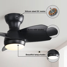 Load image into Gallery viewer, 23" Bedroom Ceiling Fan With 3 Color Dimmable 3 ABS Blades Remote Control Dc Motor With 18W Led Light
