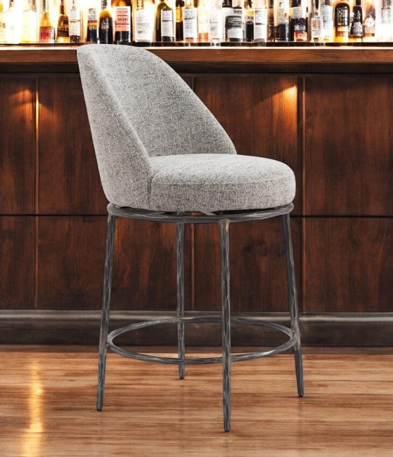 24" Fabric And Steel Counter Height Swivel Bar Chair - Gray / Black