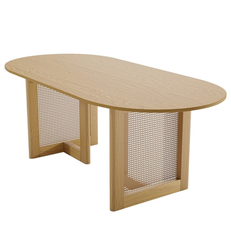 67" Solid Wood Mirrored Double Pedestal Base Oval Dining Table Top - Natural