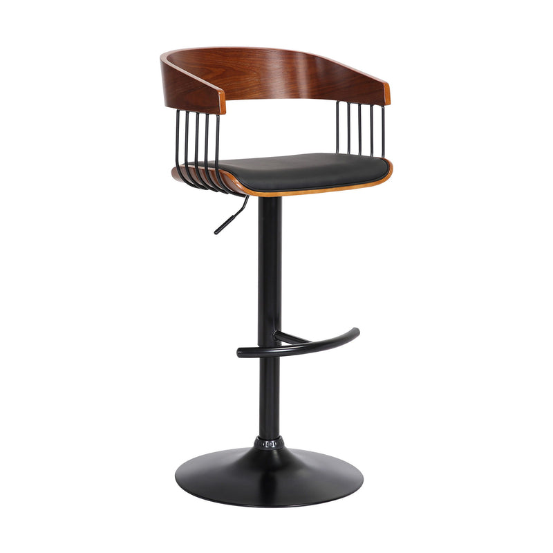 Faux Leather And Metal Swivel Adjustable Height Bar Chair - Black / Dark Brown