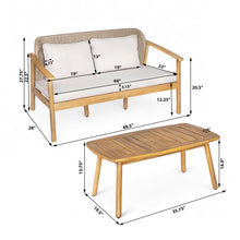 Load image into Gallery viewer, 2 Piece Outdoor Acacia Wood Conversation Set, Woven Rope Backrest Patio Seating Group, Woven Rope With Coffee Table For Porch - Light Teak / Beige
