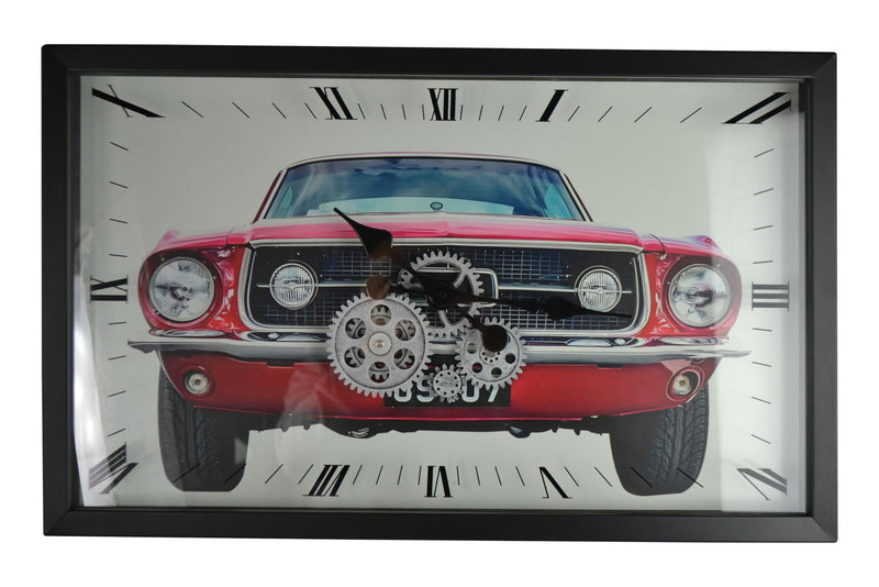 Silent Analog Exposed Gear Wall Clock - Black / Red / Silver