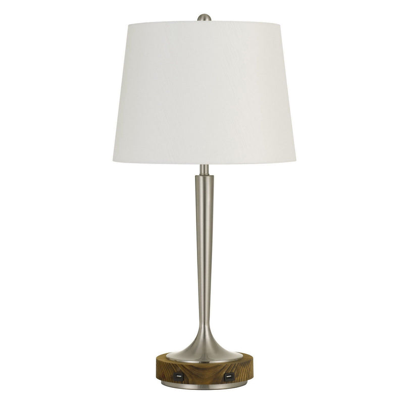 Metal USB Table Lamp With Off-White Empire Shade - Nickel