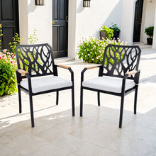 Load image into Gallery viewer, Outdoor Patio Stationary Dining Chairs With Outdoor Grade Sunbrella Cushions, Branch Like Backrest (Set of 2) - Bourbon Brown

