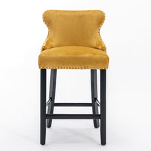 Load image into Gallery viewer, Contemporary Upholstered Wing-Back Barstools With Button Tufted Decoration And Wooden Legs, And Nailhead Trim, Leisure Style Bar Chairs, Bar Stools (Set of 2)

