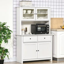Load image into Gallery viewer, Homcom - 63.5" Kitchen Buffet With Hutch, Pantry Storage Cabinet With 4 Shelves, Drawers, Framed Glass Doors, Open Microwave Countertop - Antique White
