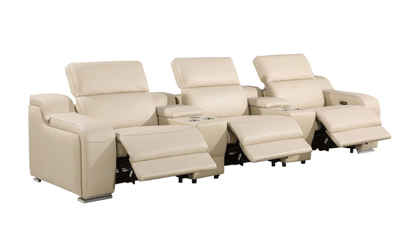 129" Italian Leather Reclining USB Sofa - Beige