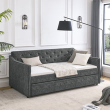 Load image into Gallery viewer, Twin Upholstered Daybed With Trundle, Waved Arms - Gray
