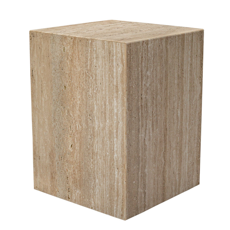 20" Marble Square Block End Table - Beige